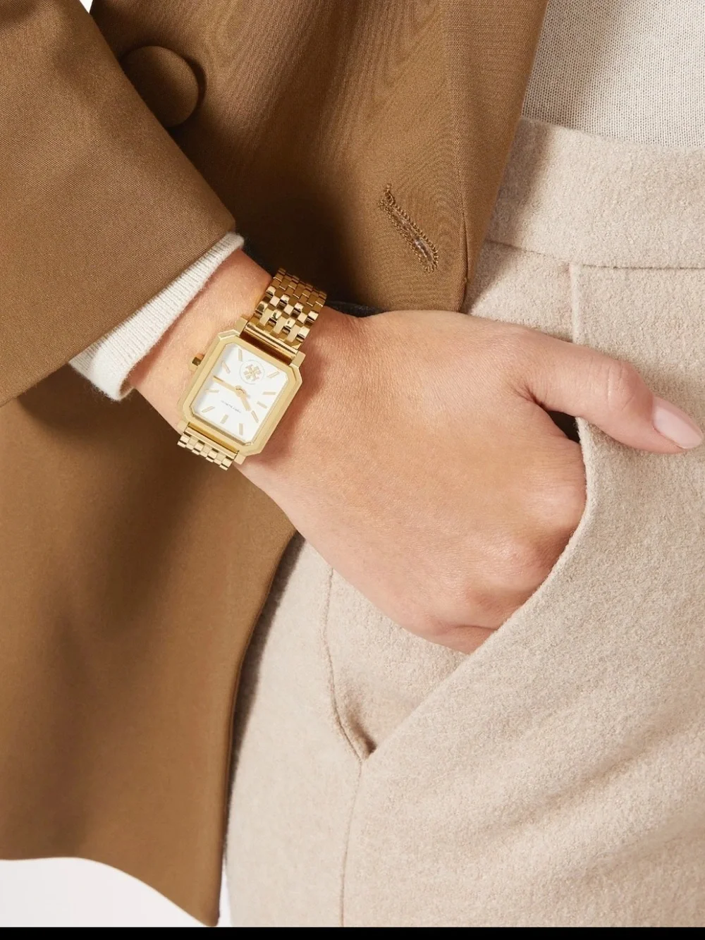 Tory Burch Gold Rectangular Link Bracelet Watch